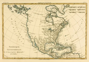 Pohjois-Amerikka, Guillaume Raynal (1713-96) teoksesta Atlas de Toutes les Parties Connues du Globe Terrestre, julkaistu J L Pellet, Geneve, 1780